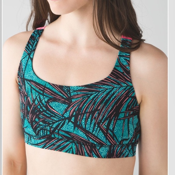 Lululemon Energy Bra Mini Palm Lace Tofino Teal Multi / Flash Light - Size 6 - Picture 8 of 11
